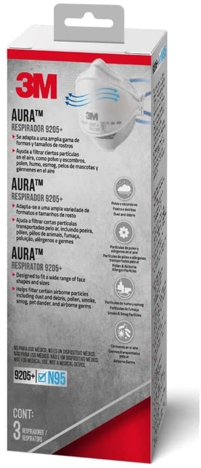 9205P-3-DC Aura Particulate Respirator 9205+ N95, 3/Pack White