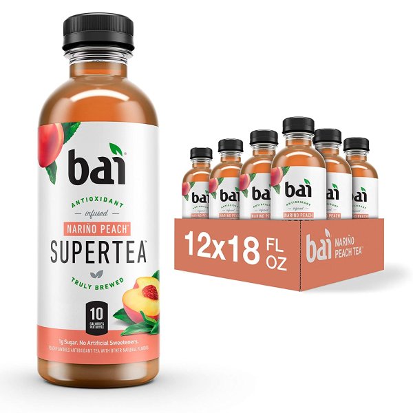 Iced Tea, Narino Peach, Antioxidant Infused Supertea 18 Fluid Ounce Bottles, 12 count