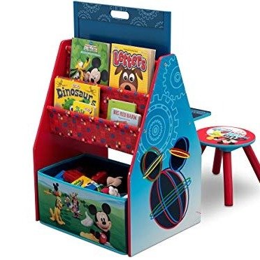 Delta Children Activity Center with Easel Desk, Stool, Toy Organizer, Disney Mickey Mouse