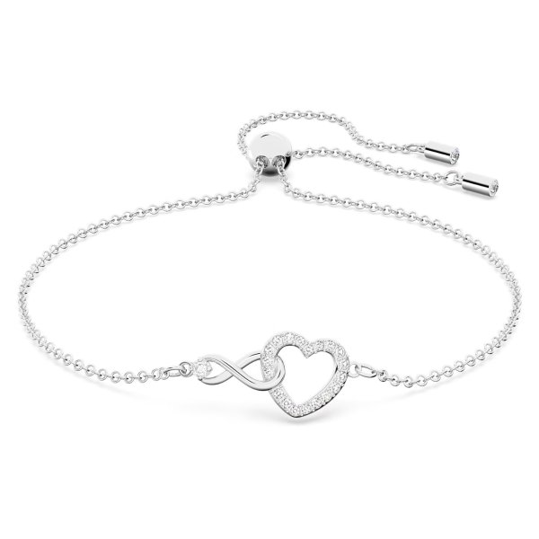 Swarovski Infinity bracelet Infinity and heart, White, Rhodium plated