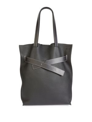 Vertical Belt Grained Leather Tote
