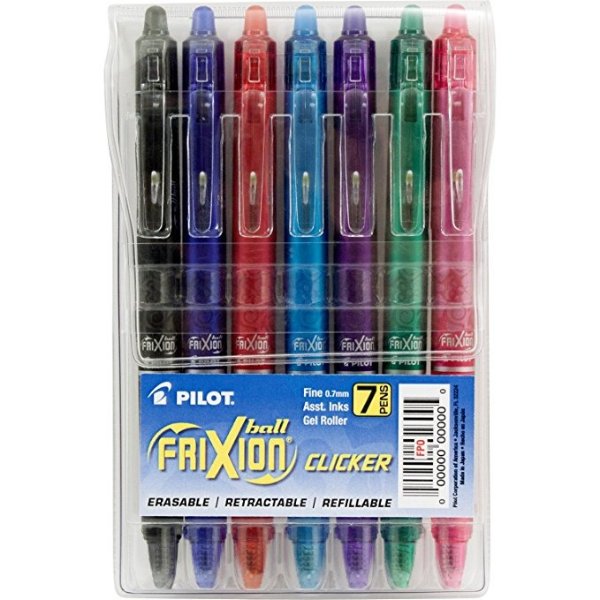 FriXion Clicker Retractable Erasable Gel Pens Fine Point (.7) Assorted Color Inks 7-pk; Make Mistakes Disappear, No Need For White Out with America’s #1 Selling Pen Brand