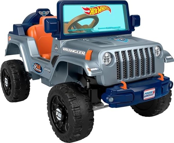 ​Power Wheels Hot Wheels Jeep Wrangler Toddler Ride-On Toy with Driving Sounds, Multi-Terrain Traction, Seats 1, Ages 2+ Years