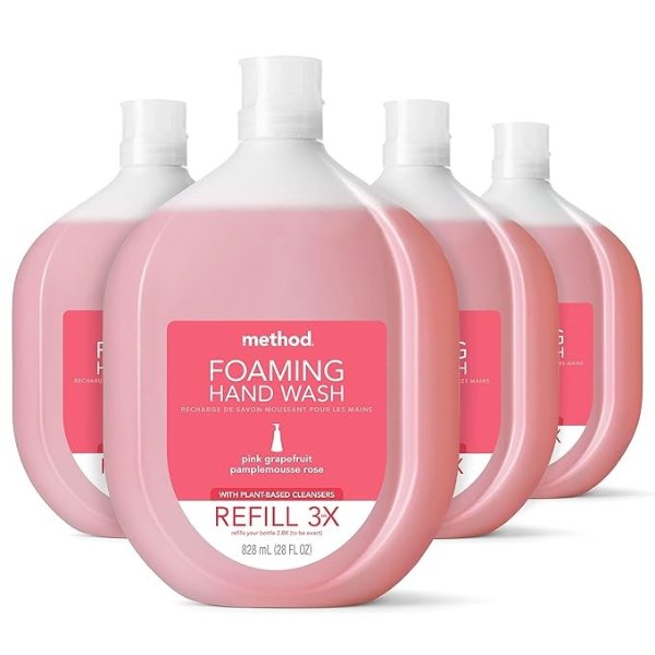 Foaming Hand Soap Refill, Pink Grapefruit, Recyclable Bottle, Biodegradable Formula, 28 fl oz (Pack of 4)