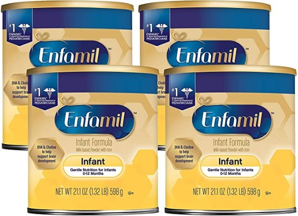 Enfamil Gentle Baby Formula Milk Powder, 21.1 ounce (Pack of 4) - Omega 3, Probiotics, Iron, Immune & Brain Support