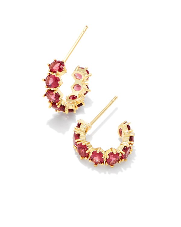 Cailin Gold Huggie Earrings in Red Crystal