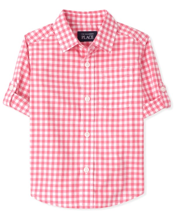 Baby And Toddler Boys Long Sleeve Gingham Poplin Button Down Shirt