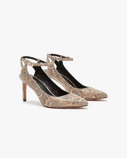 Snakeskin Textured Open Back Pointed Toe Pump