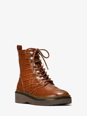Haskell Crocodile Embossed Leather Combat Boot