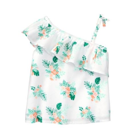 Janie and JackOne-Shoulder Palm Floral Top