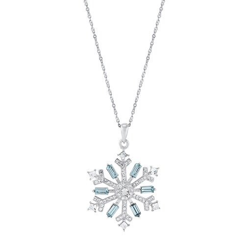 Sterling Silver Blue & White Crystal Snowflake Pendant Necklace