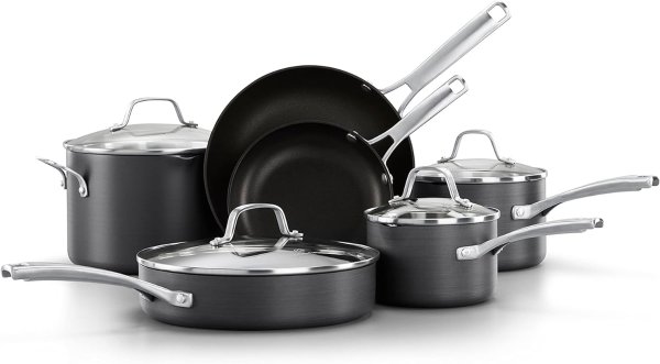 Classic Hard-Anodized Nonstick Cookware, 10-Piece Pots and Pans Set