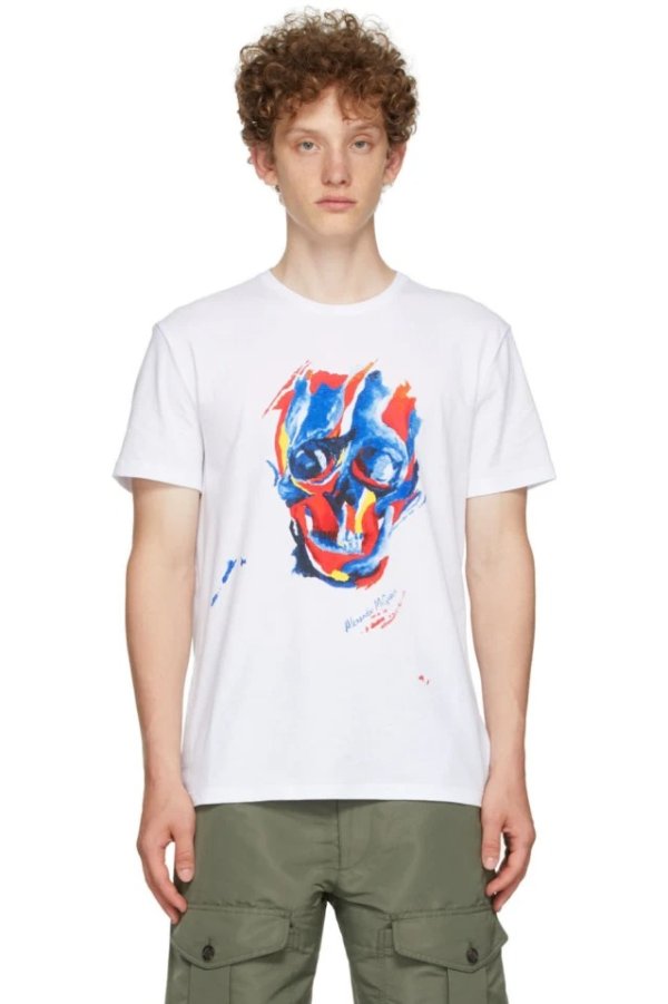 White & Multicolor Bloomsbury Skull T-Shirt
