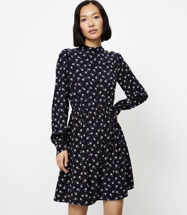 Floral Shoulder Button Flare Dress | LOFT