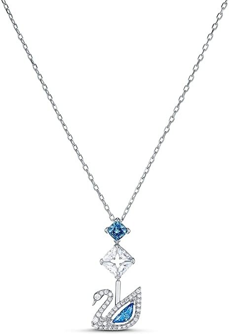 Women's Dazzling Swan Necklace, Blue, Rhodium plated