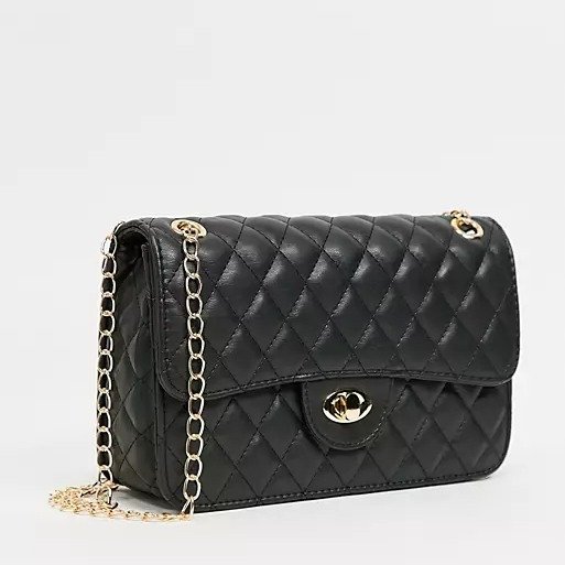 London quilted cross body bag in black with chain
