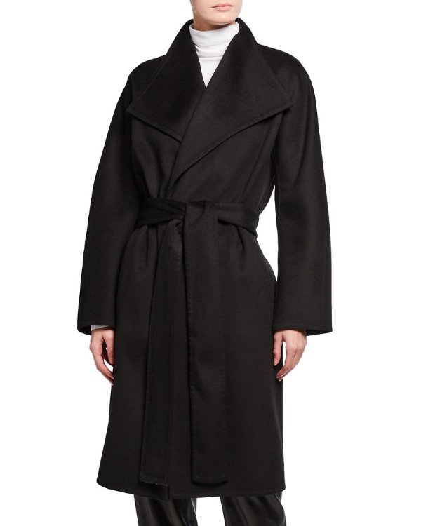 Drape Front Wool-Cashmere Coat