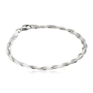 Italian Sterling Silver Three-Strand Braided Herringbone Chain Bracelet, 7.5"