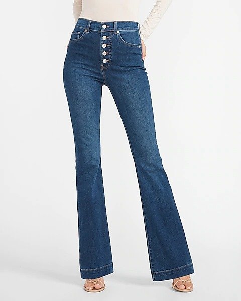 Super High Waisted Button Fly Flare Jeans
