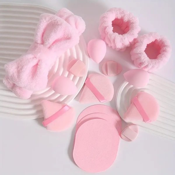 12/15 Pieces Powder Puff Makeup Puff Pure Cotton Powder Velour Face Ultra Soft Washable Body Powder Puff For Loose Powder Body Cosmetic Foundation Sponge Makeup Tool With 1pc Bowknot Headband & 2pcs Wristbands