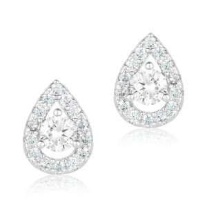 ADORNIApear cut halo swarovski crystal earrings silver