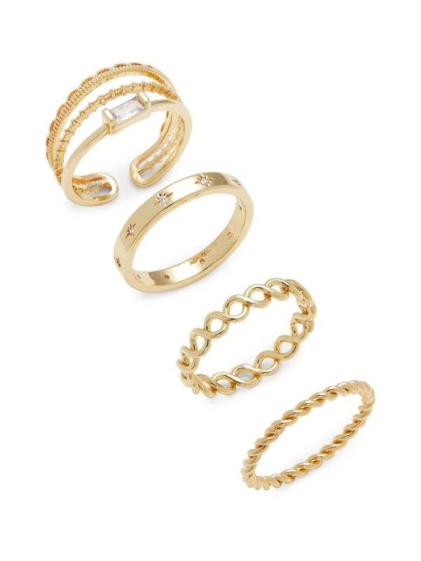 4-Piece 24K Goldplated & Cubic Zirconia Ring Set