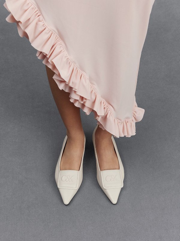 Leather Pointed-Toe Flats - White