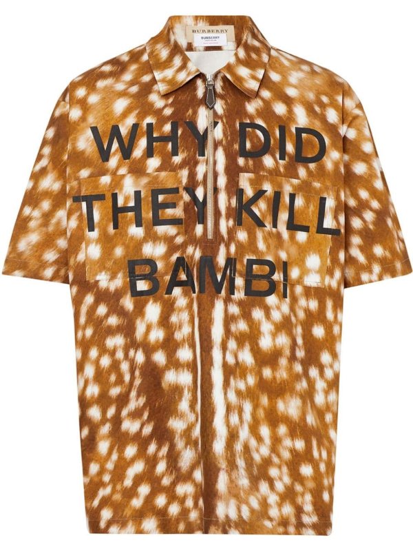 deer-print slogan shirt