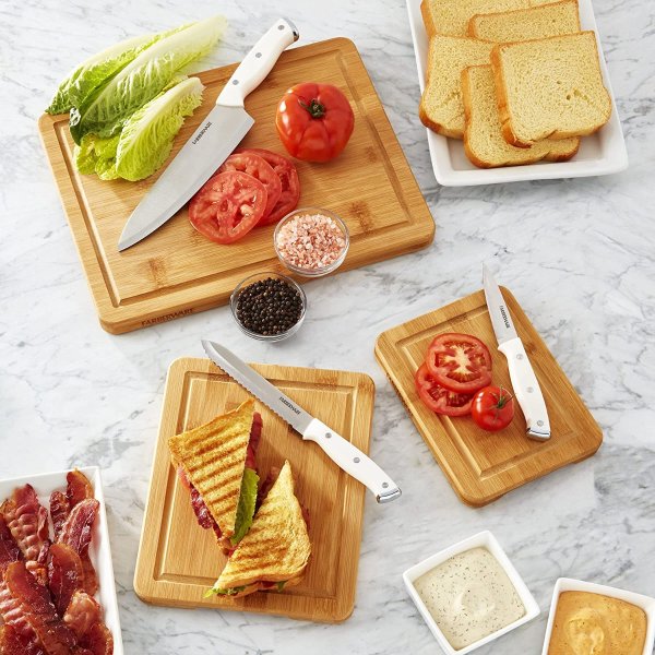 Bamboo Cutting Board Set With Juice Groove and Handles, 3-Piece