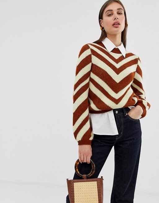 DESIGN chevron sweater with balloon sleeve at.com