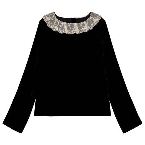 Black Velvet Blouse with Cream Lace Collar | AlexandAlexa
