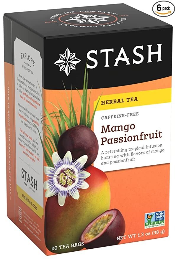 Tea Mango Passionfruit Herbal Tea - Naturally Caffeine Free, Non-GMO Project Verified Premium Tea with No Artificial Ingredients, 20 Count (Pack of 6) - 120 Bags Total