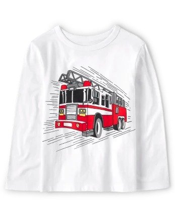 Baby And Toddler Boys Long Sleeve Fire Truck Graphic Tee | The Children's Place - WHITE