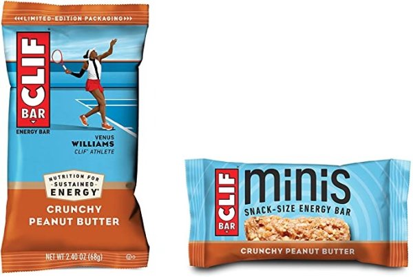 Crunchy Peanut Butter Pack 10 and 10 Mini Energy Made with Organic Oats Plant Based Food Vegetarian Kosher 2.4Oz and 0.99Oz Protein, Full Size Bars & Minis, 20 Count
