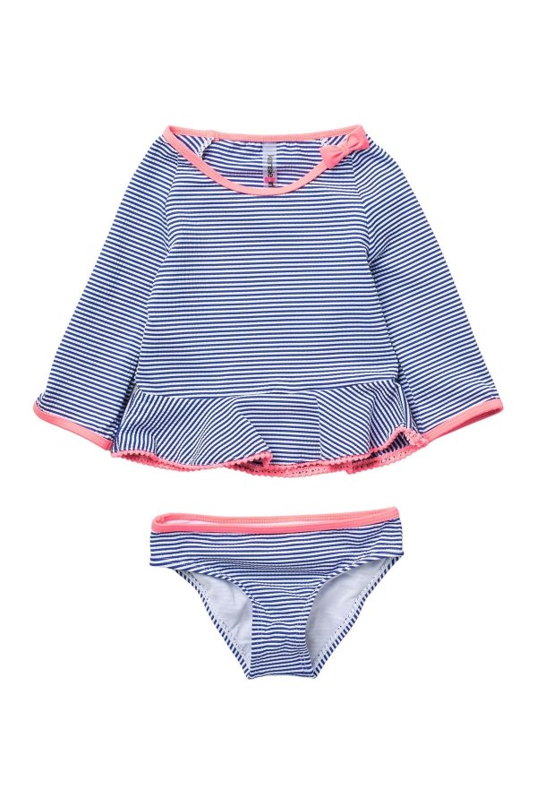 Long Sleeve Seersucker Stripe 2-Piece Swimsuit(Toddler Girls)
