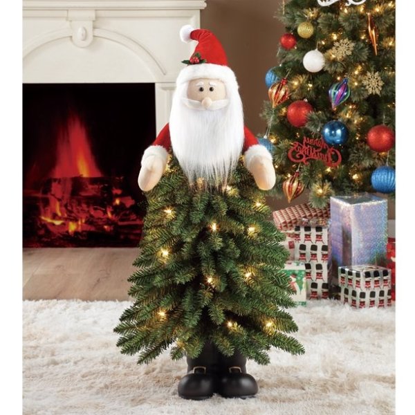 Standing Santa Pre-Lit Christmas Tree with Clear Lights, 3'