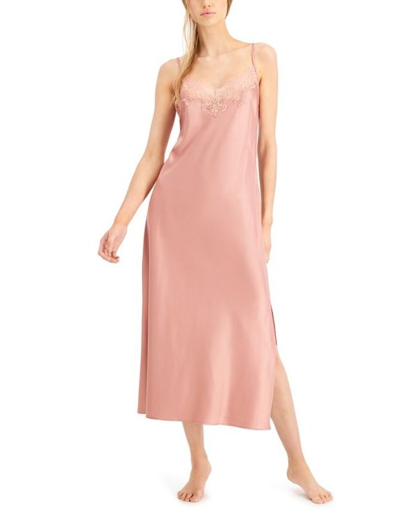 INC Lace-Trim Slip Dress Nightgown, Created for Macy's