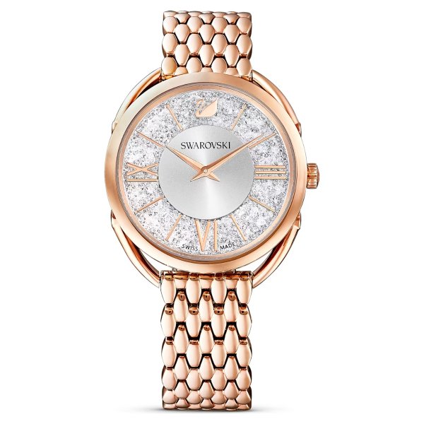 Crystalline Glam watch, Swiss Made, Metal bracelet, Rose gold tone, Rose gold-tone finish by SWAROVSKI
