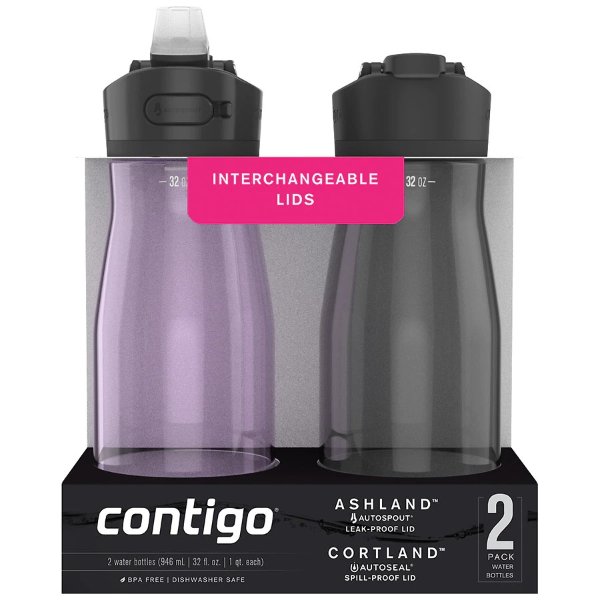 Contigo Fit Stainless Steel Autoseal Water Bottle, Licorice, 32 fl oz., Size: 32 oz, Black