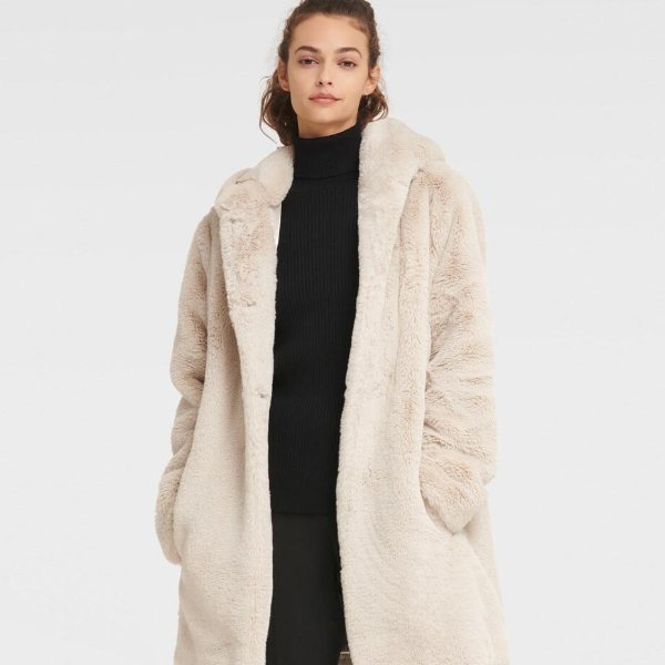 FAUX FUR COAT WITH HOOD
