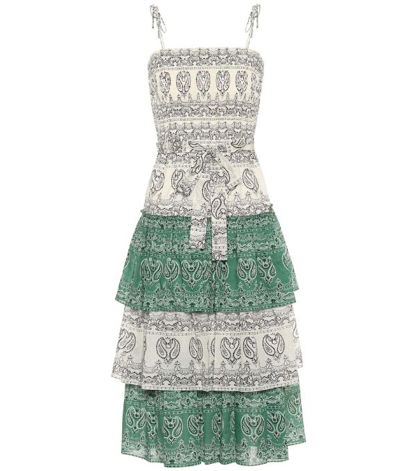 Paisley cotton poplin midi dress