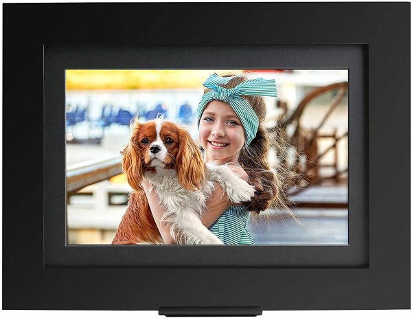 Brookstone PhotoShare Smart Digital Picture Frame, WiFi, HD, Family Photo Album Slideshow, Tabletop End Table, Home Décor, 10”, Classic Black