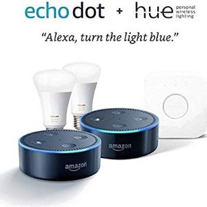 Philips Hue White and Color Starter Kit + 2 Echo Dots (Black)