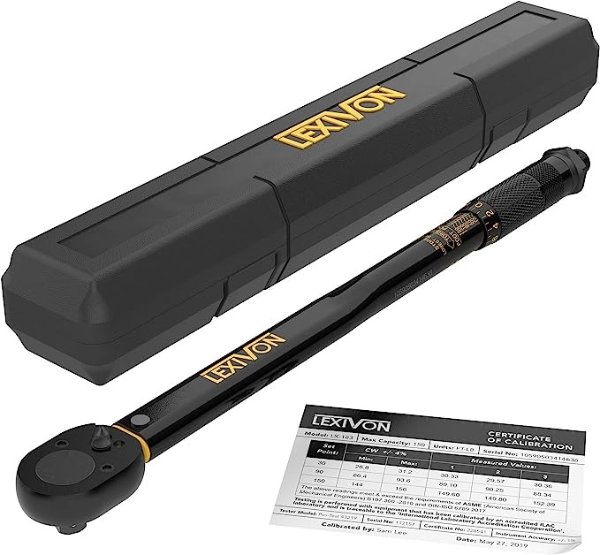 LEXIVON Torque Wrench 1/2-Inch Drive Click 10~150 Ft-Lb/13.6~203.5 Nm (LX-183)