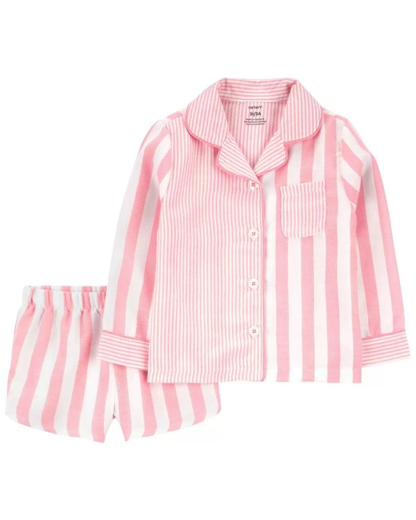 Toddler 2-Piece Striped Woven Coat-Style Pajamas
