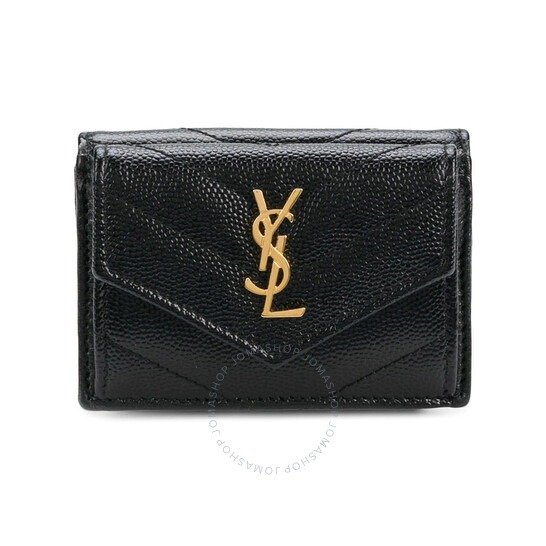 Ladies Black Small Quilted Tri-Fold Wallet