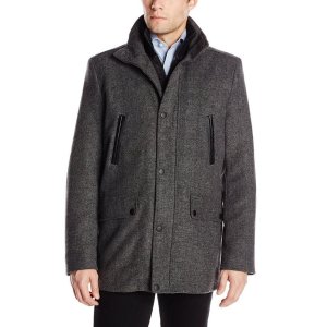 Kenneth Cole New York Men's Car Coat with Leather-Piped Pockets