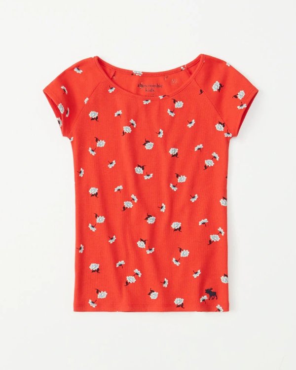 girls floral short-sleeve ribbed icon tee | girls 50% off throughout the store | Abercrombie.com