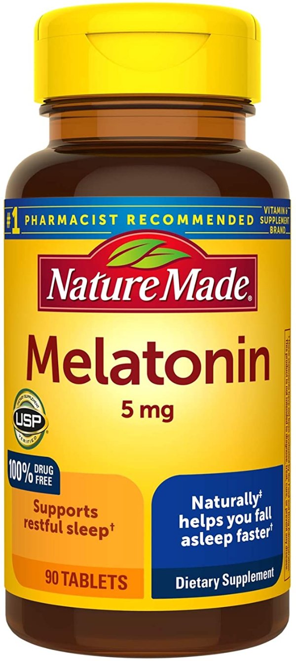 Melatonin 5 mg Tablets, Dietary Supplement for Restful Sleep, 90 Tablets