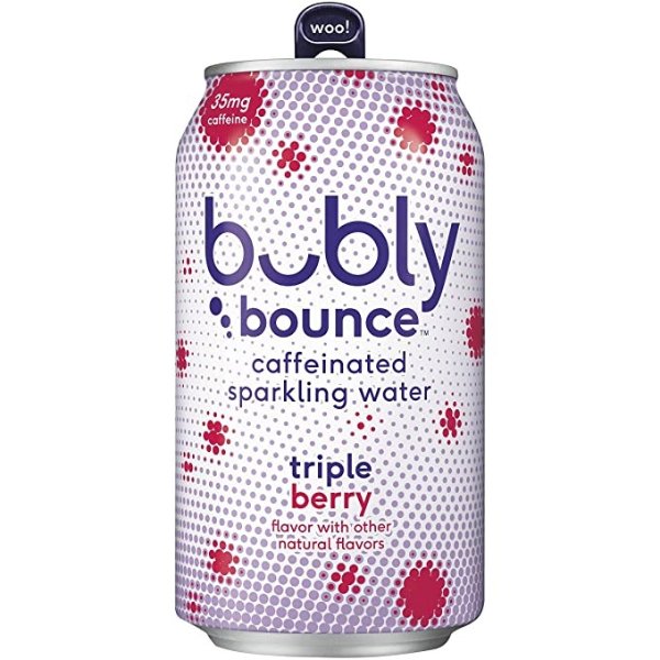 Bounce Caffeinated Sparkling Water, Triple Berry, 12oz Cans (18 Pack)